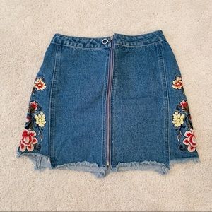 Honey Punch Jean Skirt With Embroidered Flowers!